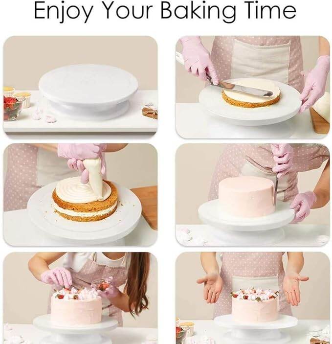 Picture of Baking Combo Set-CAke Turn Table 28 cm + 8 pcs Nozzle with Paiping Bag+ 3Pcs baking k.nife with handle + 3Pcs scraper set-Multicolor