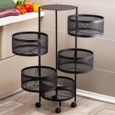 Picture of 5 Layers Kitchen Rotating Shelf 360 Degree Baskets Fruit Vegetable Storage Rack Floor Round Shelf With Wheels - Organize Your Kitchen Efficiently-Multicolor