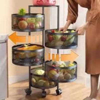 Picture of 5 Layers Kitchen Rotating Shelf 360 Degree Baskets Fruit Vegetable Storage Rack Floor Round Shelf With Wheels - Organize Your Kitchen Efficiently-Multicolor