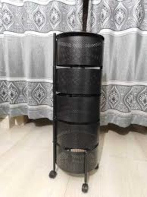 Picture of 5 Layers Kitchen Rotating Shelf 360 Degree Baskets Fruit Vegetable Storage Rack Floor Round Shelf With Wheels - Organize Your Kitchen Efficiently-Multicolor