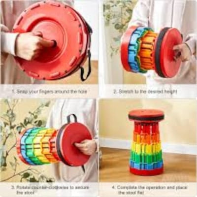 Picture of Folding Retractable Stool Outdoor Safe Stable Folding Camping tool -1 pcs-Multicolor