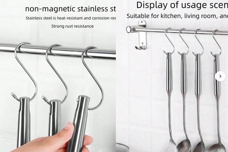 Picture of 5 Stainless Steel Heavy Duty S-Shaped Hooks For Hanging Clothes Kitchen Office Pack Of 5 Hooks - Silver - Wall Hook - Organize With Ease-Metallic Cherry