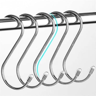 Picture of 5 Stainless Steel Heavy Duty S-Shaped Hooks For Hanging Clothes Kitchen Office Pack Of 5 Hooks - Silver - Wall Hook - Organize With Ease-Metallic Cherry