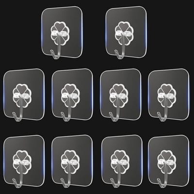 Picture of Adhesive Hooks,10 PCS Transparent Self Adhesive wall hooks high quality hooks for kitchen organizer and Bathroom Door hanging hooks wardrobe hooks for clothes Multi-Function-White
