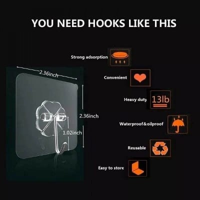 Picture of Adhesive Hooks,10 PCS Transparent Self Adhesive wall hooks high quality hooks for kitchen organizer and Bathroom Door hanging hooks wardrobe hooks for clothes Multi-Function-White
