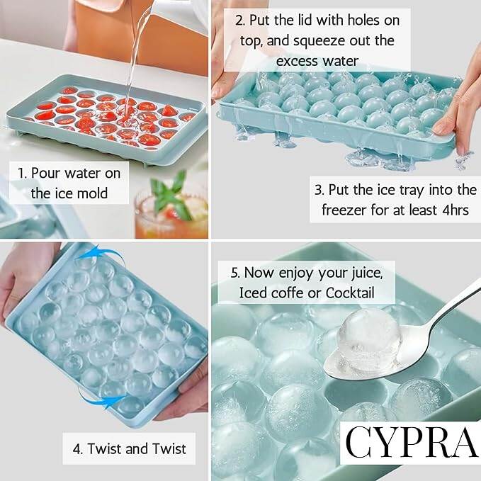Picture of Ice Ball Tray, Cute Ice Tray,Ice Cube Case, Ice Cube Tray, Round, Easy to Remove, Freezer, Storage, Liquor Ice, Home Use, Lid Included, Durable, DIY Confectionery Tools, Kitchen Utensils-Prime Mall-Multicolor