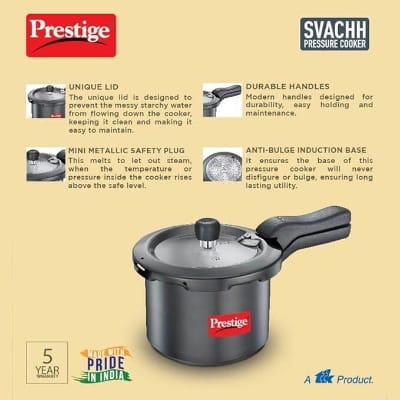 Picture of Prestige Svachh 3 Litre Outer Lid Pressure Cooker With Hard Anodized Aluminium Body (Black), 3 Liter - MPD20223-Black