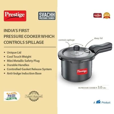 Picture of Prestige Svachh 3 Litre Outer Lid Pressure Cooker With Hard Anodized Aluminium Body (Black), 3 Liter - MPD20223-Black
