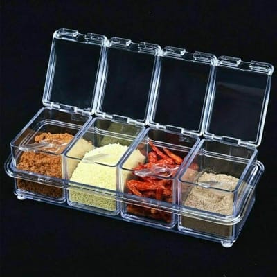 Picture of Acrylic Crystal Clear Spice Box Set with Cover & 4 Spoons – Kitchen Storage Jar-Multicolor