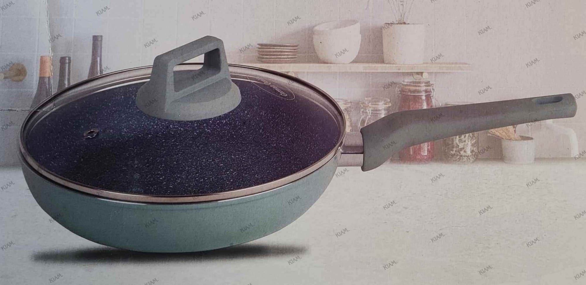 Picture of Kiam Ceramic Frypan With Glass Lid 24 cm (Induction Bottom)-Multicolor