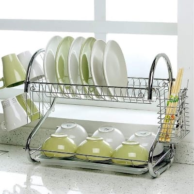 Picture of Double Layer Stainless Steel Dish Rack I 2 Tier Dish Drying Rack I-Silver