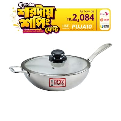 Picture of SKB 3-Ply Wok Pan with Glass Lid & Handle 34CM
