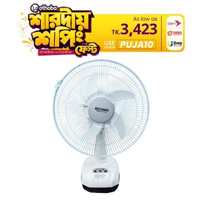 Picture of Defender KN-2916 China Fittings Rechargeable Fan AC/DC with LED Multi-Function - 16" White