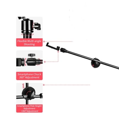 Picture of Monopod Mount Bracket Stand With Mobile Phone Holder & Storage Bag Use Any Ring Light Stand, Microphone Stand (Black)