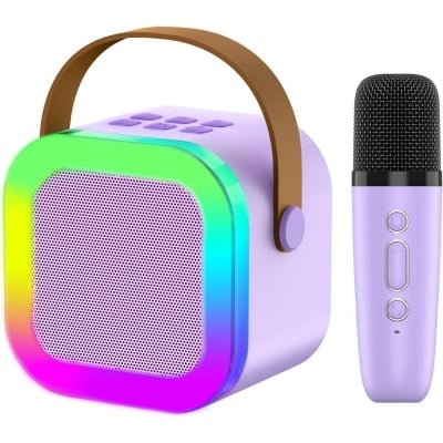 Picture of K12 Kids Karaoke Microphone Speaker Machine Bluetooth-Compatible Wireless Karaoke Mic Speaker with RGB LED Light (Multicolor)