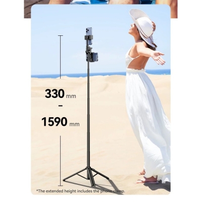 Picture of Ulanzi MT-70 2-in-1 Selfie Stick and Tripod – Perfect for Vlogging & Photos with Dual-position Holder, Extendable Handheld Selfie Stick with Cold Shoe Mount Portable Travel Vlog Tripod with Wireless Remote (Black)