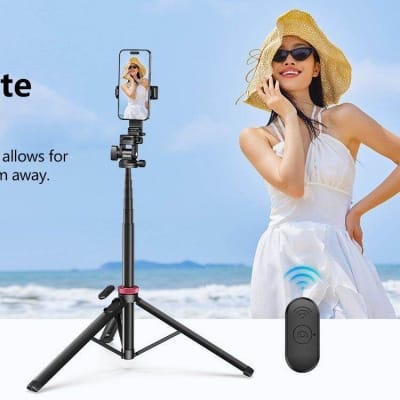 Picture of ULANZI MT-78 Extendable Phone Tripod, 72.83" Selfie Stick Phone Camera Tripod Stand with 2 in 1 Phone Clip, 360° Ball Head Camera Tripod with Cold Shoe for iPhone Sony Canon, Lightweight for Travel (Black)