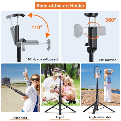 Picture of VRIG TP-20 Extendable Selfie Stick Tripod for Phone Max. Length 59.5cm / 23.4 inch with Remote Shutter Phone Tripod (Black)