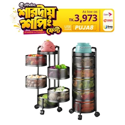 Picture of 5 Layers Kitchen Rotating Shelf 360 Degree Baskets Fruit Vegetable Storage Rack Floor Round Shelf With Wheels