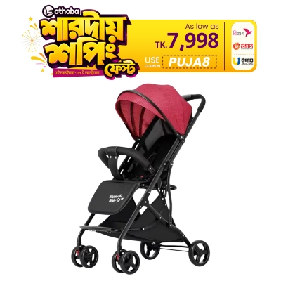 Picture of Premium Compact Folding Baby Stroller – Lightweight Travel Pushchair with Red Canopy