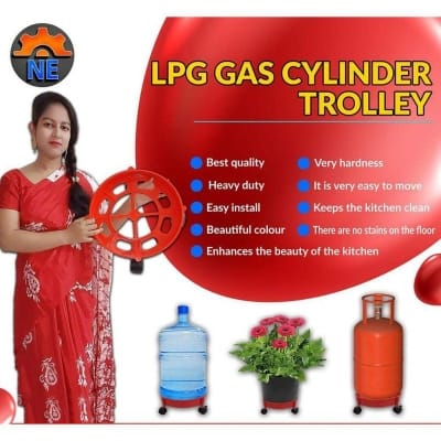 Picture of Plastic Trolley With Wheel For Water Pot, Flower Tab PVC LPG Gas Trolley For Bottle With Wheel for Easy Moving-Red