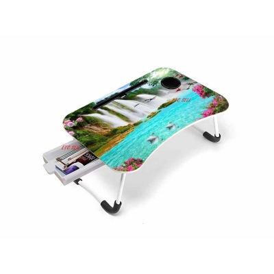 Picture of Multi-Function printed Computer Laptop Desk Table With Drawer laptop pc stand table for bed mini portable table-Green