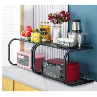 Picture of Microwave Oven Rack Multifunctional Kitchen Shelf Space Saving Storage Rack-Black