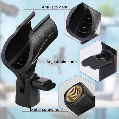 Picture of Microphone Clip Holder with Nut Adapter, 5/8"  or 20-25mm Thread Converter for Performance, Podcasting, Recording Mic Clips for Stand Accessories Black