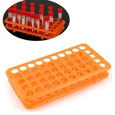 Picture of Plastic Test Tube Rack,Saim 50 Holes Lab Test Tube Rack Holder for 18mm Test Tubes,Orange |Blue