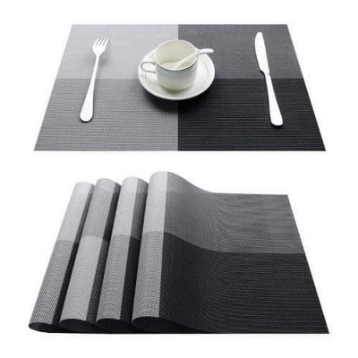 Picture of 6 Dinning Table Mat With 1 Runner (6+1=7 Pcs) Table Mats Set - PVC Rectangular Vintage Woven Washable Mats