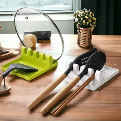 Picture of Kitchen Spoon Holder Slots Cooking Utensil Storage Rack Silicone Spoon Rests Mat Stand Heat Resistant Cooking Spatula Holder Tray Kitchen Gadgets,Multifunctional Kitchen Storage Rack ! Piece of 1-Multicolor