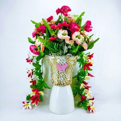 Picture of Wall Hanging Iron Tob With Artificial Flower Gallery 15Inc/38cm long For Office or Home Decoration - Home Decoration Item - Home Decoration Item - artificial flower (Busket 3)