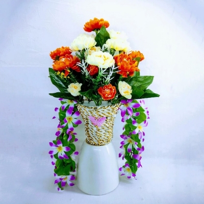 Picture of Wall Hanging Iron Tob With Artificial Flower Gallery 15Inc/38cm long For Office or Home Decoration - Home Decoration Item - Home Decoration Item - artificial flower (Busket 4)
