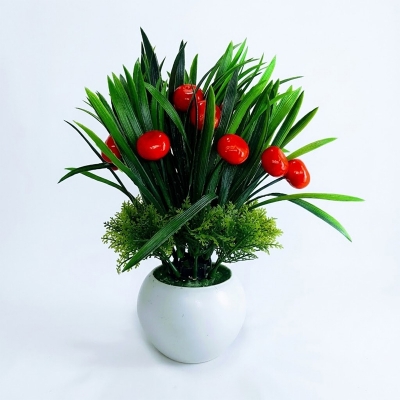 Picture of Artificial Cherry Flower Bonsai And Plants In Plastic Vases- 11.5Inc/29Cm - Home Decoration Item (Orange Fruts)