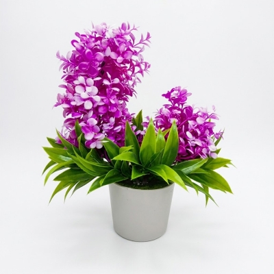 Picture of Double Head Artificial Colorful Flower With Green Leaves In Plastic Vases-28Cm/11Inc -  Home Decoration Item (Orange & Green)