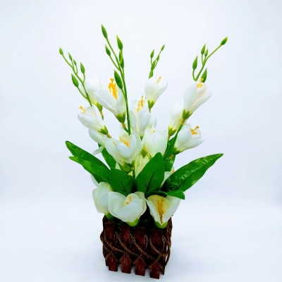 Picture of Artificial Gladiolus Flower In Wooden Design Tob 17inc/43cm (White GL Wooden)