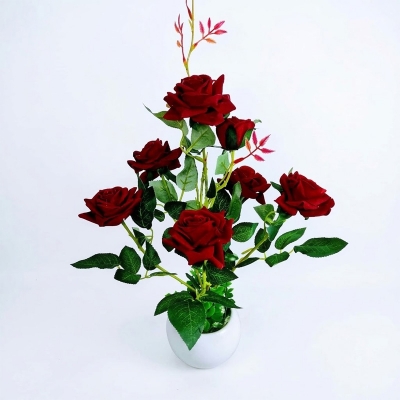 Picture of Artificial 7 Roses in Plastic tob-15inc long, Love or Couple Gift, Jime Shops Flowers - Home Decoration Item (Maroon 7 Roses)