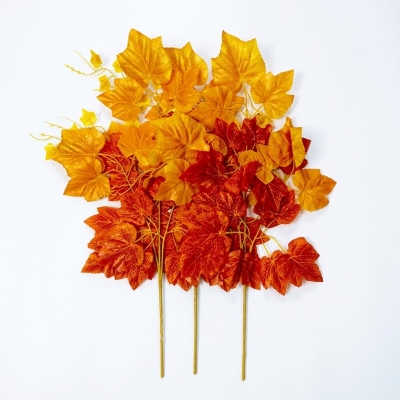 Picture of Artificial Maple Leaf for Wedding Party Garden Decoration, Autumn Leaves branches - Home Decoration Item (Orange 3 Pic)