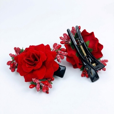 Picture of Rose Hair Clip Flower Hairpin Red Flower Hair Clip (Design A,Int: One size)