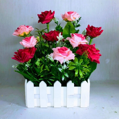 Picture of Artificial Multicolor Flower Arrangement in White Fence Pot, 10 in flower tob by jime shops (Golap)