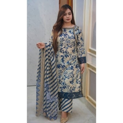 Picture of Hamim Fashion Digital Printed Stitched 3 Piece ​China Microstich Fabric with Lace Work  - Multicolor