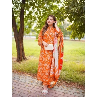 Picture of Hamim Fashion Digital Printed Stitched 3 Piece ​China Microstich Fabric with Lace Work  - Multicolor