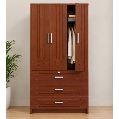 Picture of Timber Furniture Classic Design Laminated Board 3 Door Wardrobe 36 W × 20 D × 72 H Inches