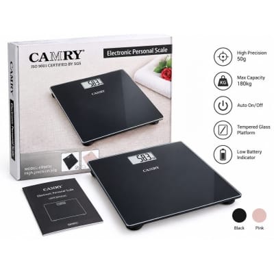 Picture of CAMRY EB9850 Premium Electronic Personal Weighing Scale High-Precision 180kg Digital Body Weight Scale with Tempered Glass Platform, Auto On/Off & Low Battery Indicator