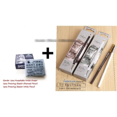Picture of Marco Combo 1pcs Eraser+1pcs Charcoal Pencil+1pcs 1pcs White Pencil Multicolor