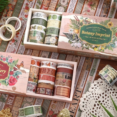 Picture of 18 Rolls Vintage Washi Tape Set Flower Letter Butterfly Botanical Decorative Tapes for Scrapbooking Junk Journal Supplies 