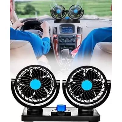 Picture of Car Fan 12V 360 Degree Rotatable Dual Head 2 Speed Quiet Strong Dashboard Auto Cooling Air Fan