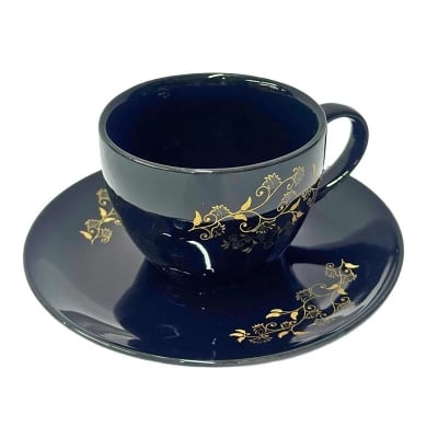 Picture of Ceramic Cup & Saucer Set – Midnight Gold