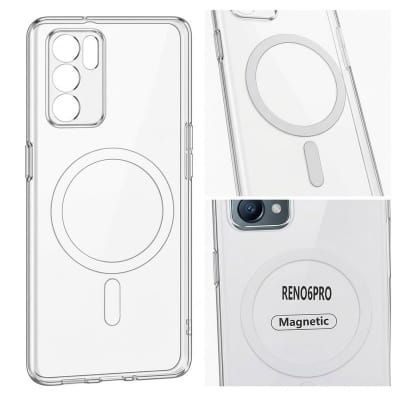 Picture of For Oppo Reno 6 Pro Anti Yellow Hard MagSafe Compatible Shockproof Transparent Slim Fit Wireless Charging supported Phone Back Case Mobile Cover