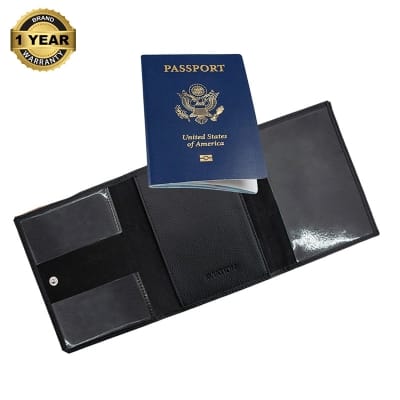 Picture of Genuine Leather Passport Cover with RFID Blocking , Pilot Wallet for Aviation Professionals, Pilot document holder Black